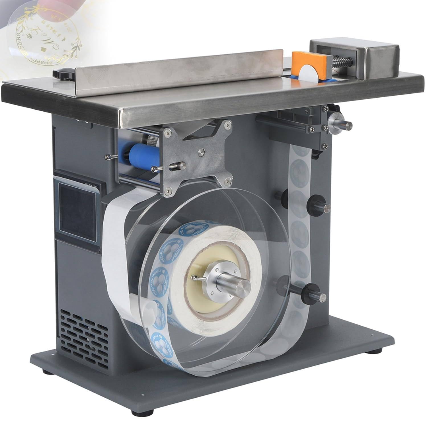 Machine d'étiquetage de Bureau pour étiquettes Rondes, étiquetage Semi-Automatique avec mandrin de 4,5 à 7 cm, Compatible avec Les étiquettes Opaques et Transparentes