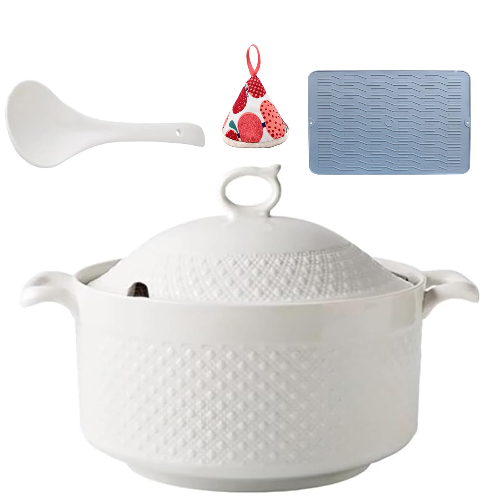 GRMAYB Soup Tureen with Lid, Ladle,Oven Mitts and Pot Holders,2.2L