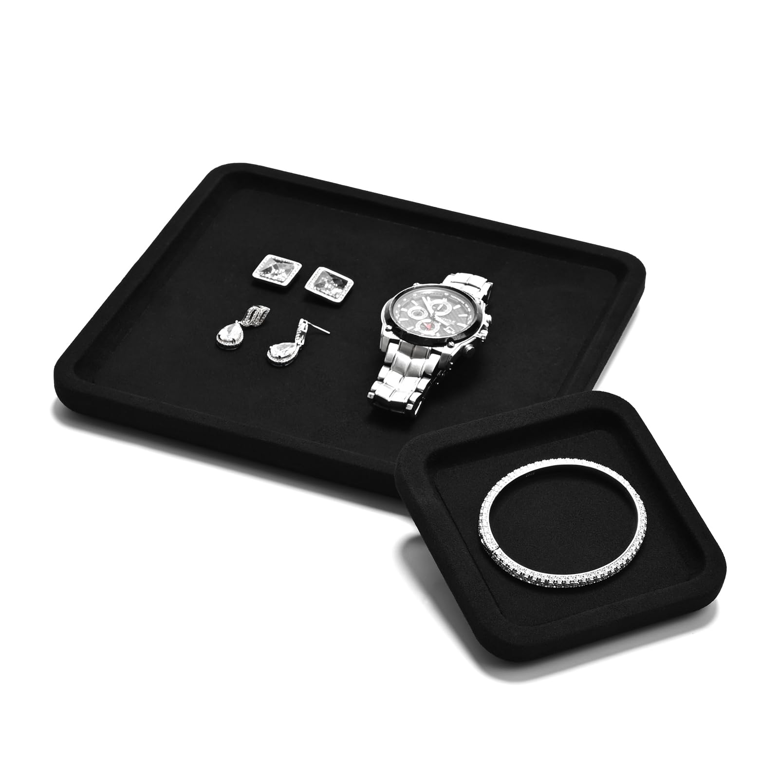Plateau À Bijoux En Bois, Organisateur De Bijoux Jewelry Tray Présentoir À Bijoux 10x10x1.5cm (noir) | Petit plateau à bijoux - 10 x 10 x 1,5 cm - Noir - Plateau à bijoux Papten - Insert à bijoux pour tiroirs