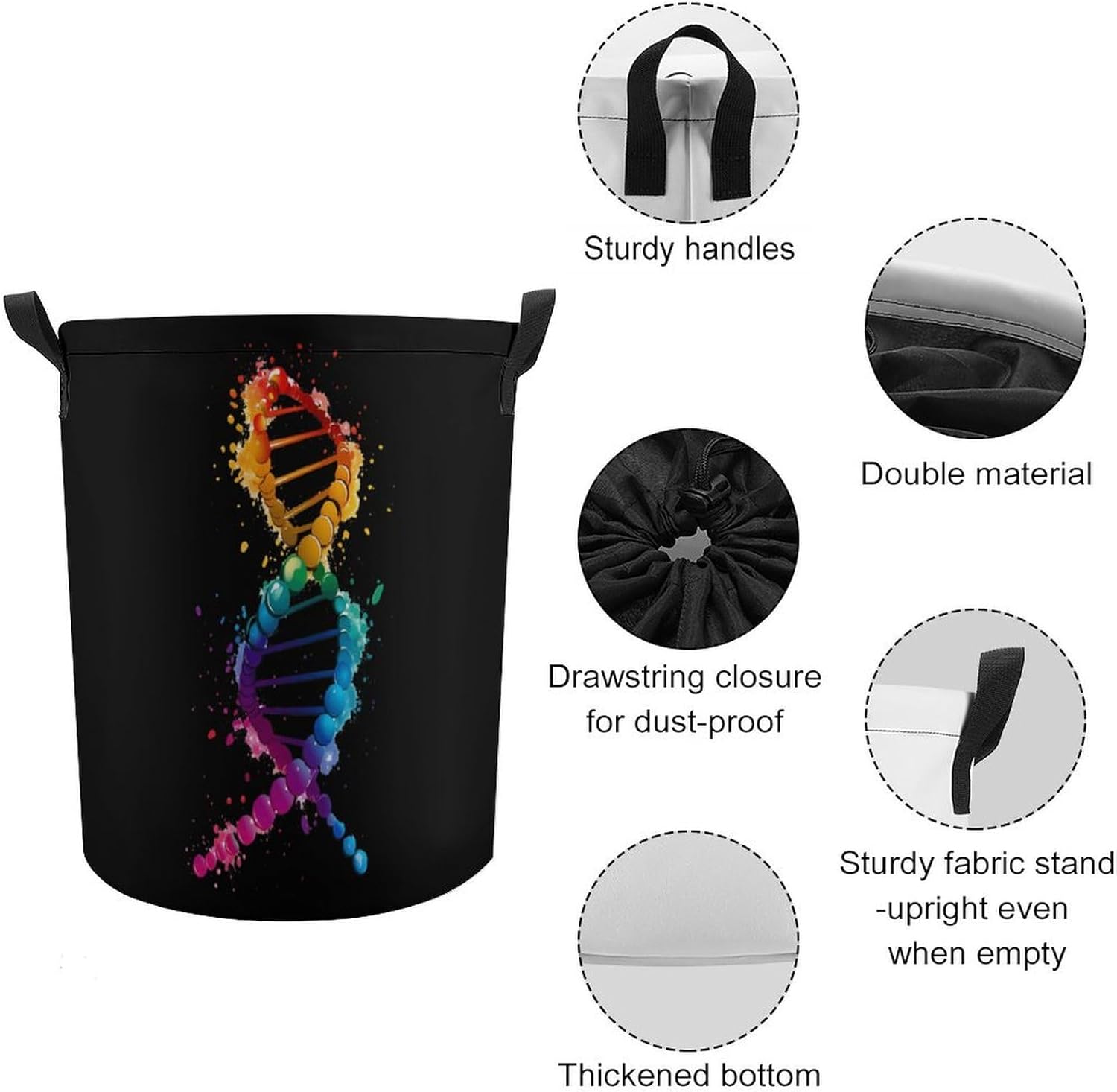 Gay DNA Science Laundry Basket Dirty Clothes Hamper Storage Laundry Bag with Handles for Dorm Room 44x35cm