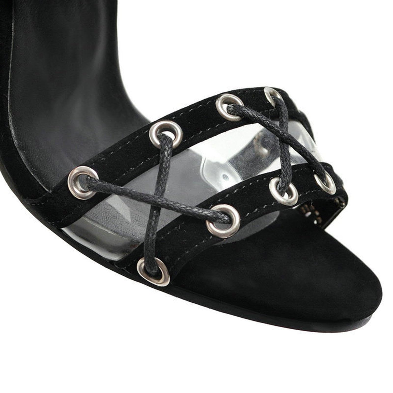 Talons Hauts Femmes Sandales Lanières Croisées Bottes Bout Ouvert Escarpins Talons Aiguilles Chaussures Habillées Bal 10cm,Black-46