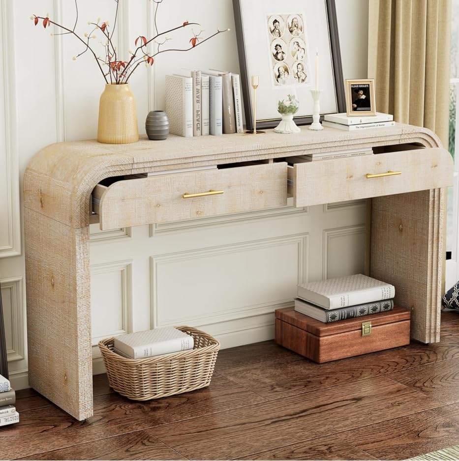 kevinplus 59'' Retro Console Table Farmhouse Sofa Table Entryway Table with Drawer, Modern Mid-Century Wood Console Sofa Table for Living Room Bedroom