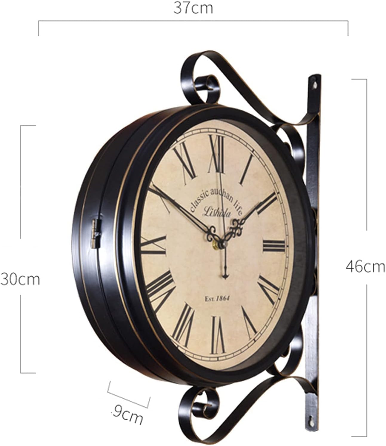 Wall Clock Art Clock Outdoor Garden Wall Clock, Wrought Iron Retro Double Sided Station Clock Garden Clock 360° Rotation Waterproof Outdoor Clock Decor Clock Wall Decor Clock