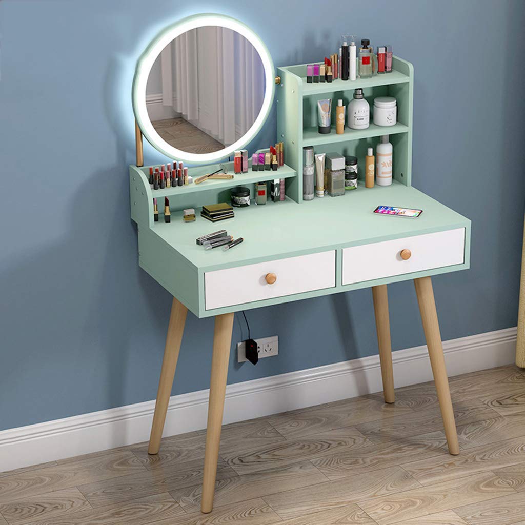 Tocador de Maquillaje con Luces Led espejo y 3 estantes juego de tocadores de madera de 80 cm