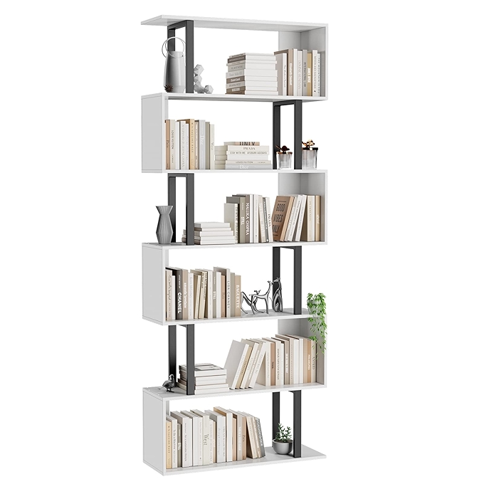 Gadroad 现代几何书架，角落置物架，适用于卧室、客厅、家庭办公室，白色木质设计