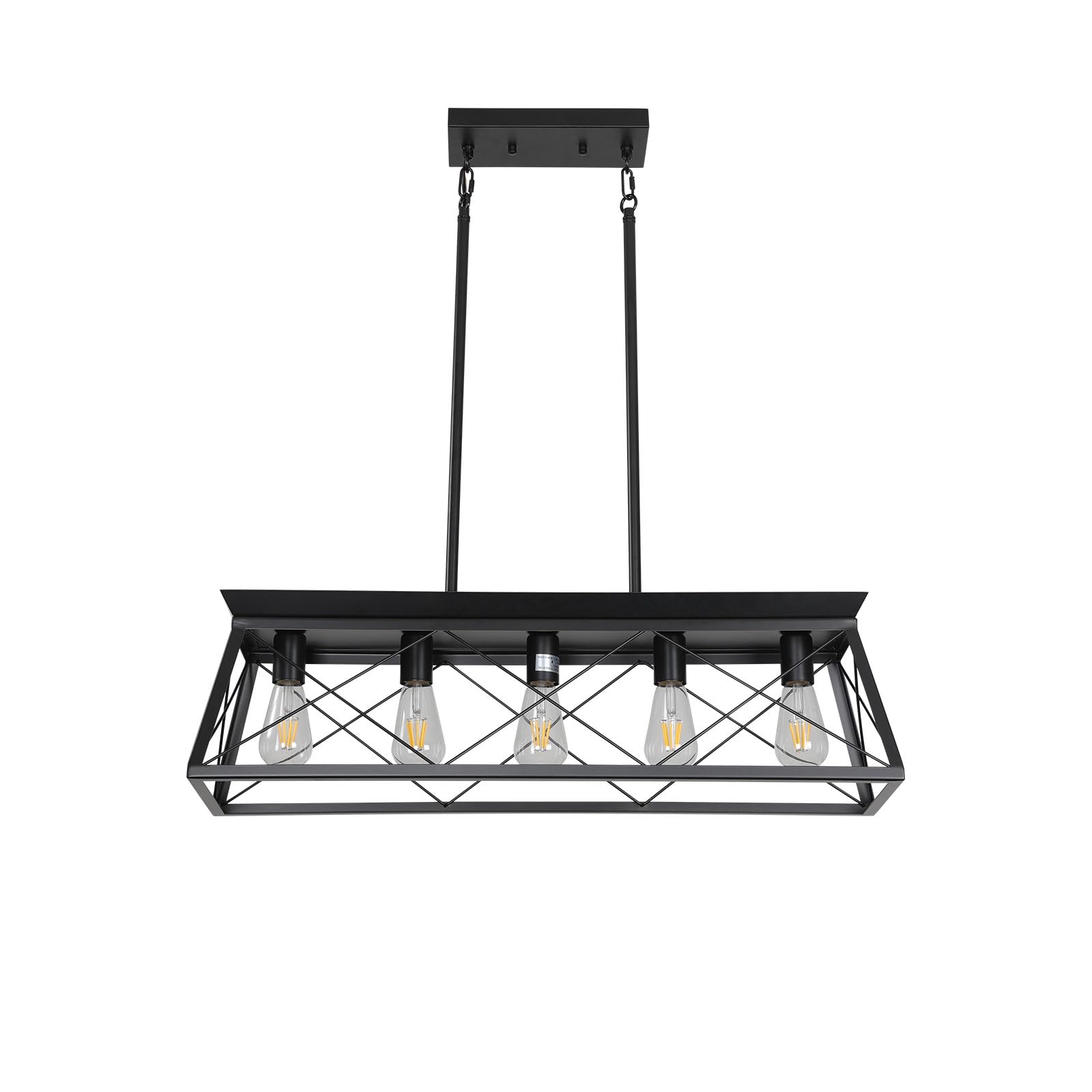 Olela 5-Light Farmhouse Chandeliers for Dining Room Rustic Pendant Island Lights for Kitchen Modern Rectangle Chandelier Light Fixture for Bar Dining Table UL Listed (Black)