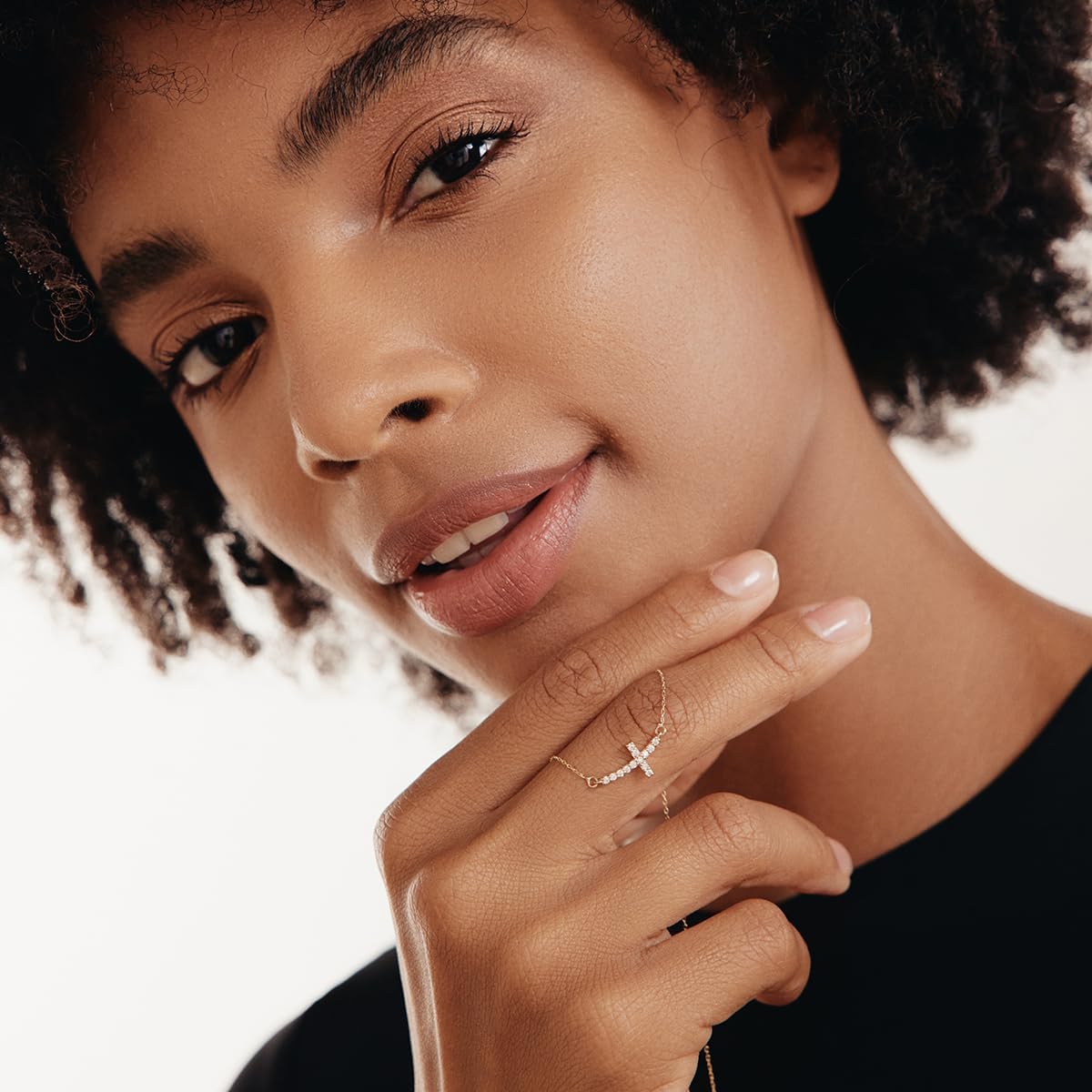 Gelin Diamond Curved Cross Necklace in 14K Solid Gold | 14k Gold Curved Cross Necklace for Women - Image 4