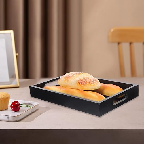 Miniatura 3 de UPKOCH Elegante bandeja de madera maciza grande decorativa para servir té, bandeja rectangular de madera para postres de desayuno
