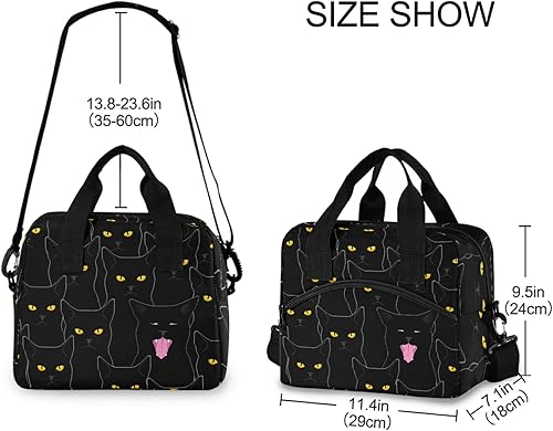 Miniatura 3 de Sinestour Lonchera térmica reutilizable  Linda lonchera de gatos negros con correa ajustable para el hombro para la escuela, oficina, picnic,