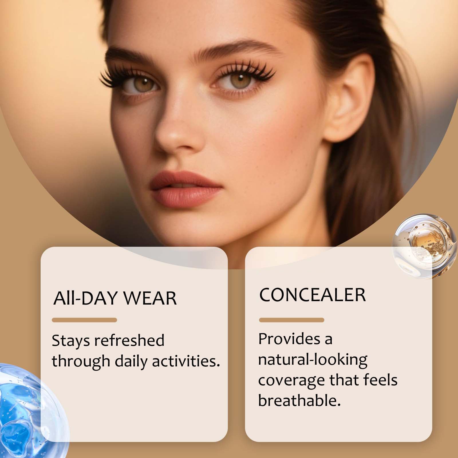 2 in 1, fondotinta a copertura completa, trucco leggero resistente e impermeabile, resistente al sudore, con acido ialuronico, estratto di aloe (5)