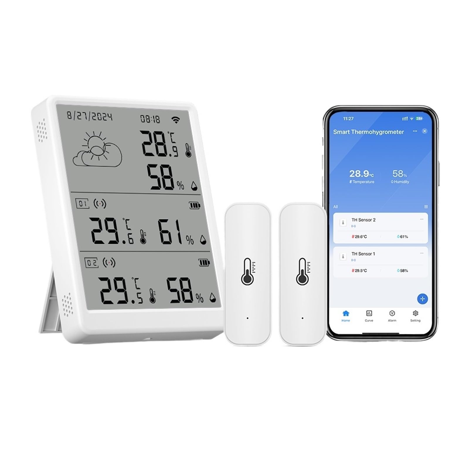 Stacja pogodowa, Inteligentna bezprzewodowa stacja pogodowa ze zdalnymi czujnikami RF433 i cyfrowym miernikiem wilgotności(With 4 Sensors)