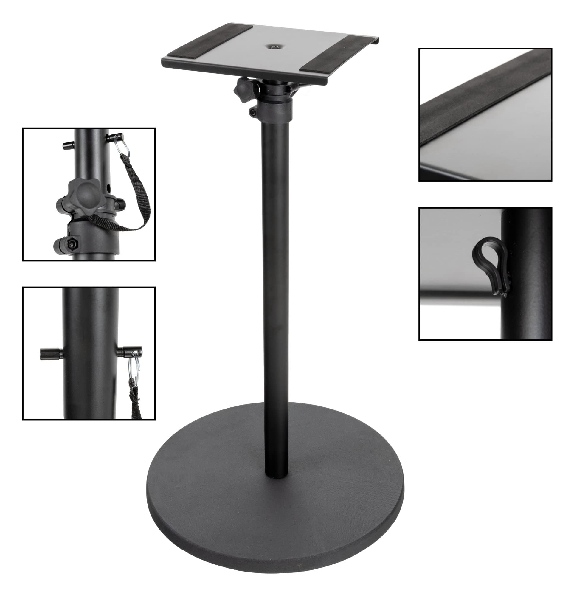 Pronomic SLS-128 BK Pied Pour Monitor Studio - Support Enceintes Pour Moniteurs Studio - Pied Avec Socle Rond Stable - Support Réglable De 75 À 123,5 cm - Plateau 23 x 23 cm - Noir