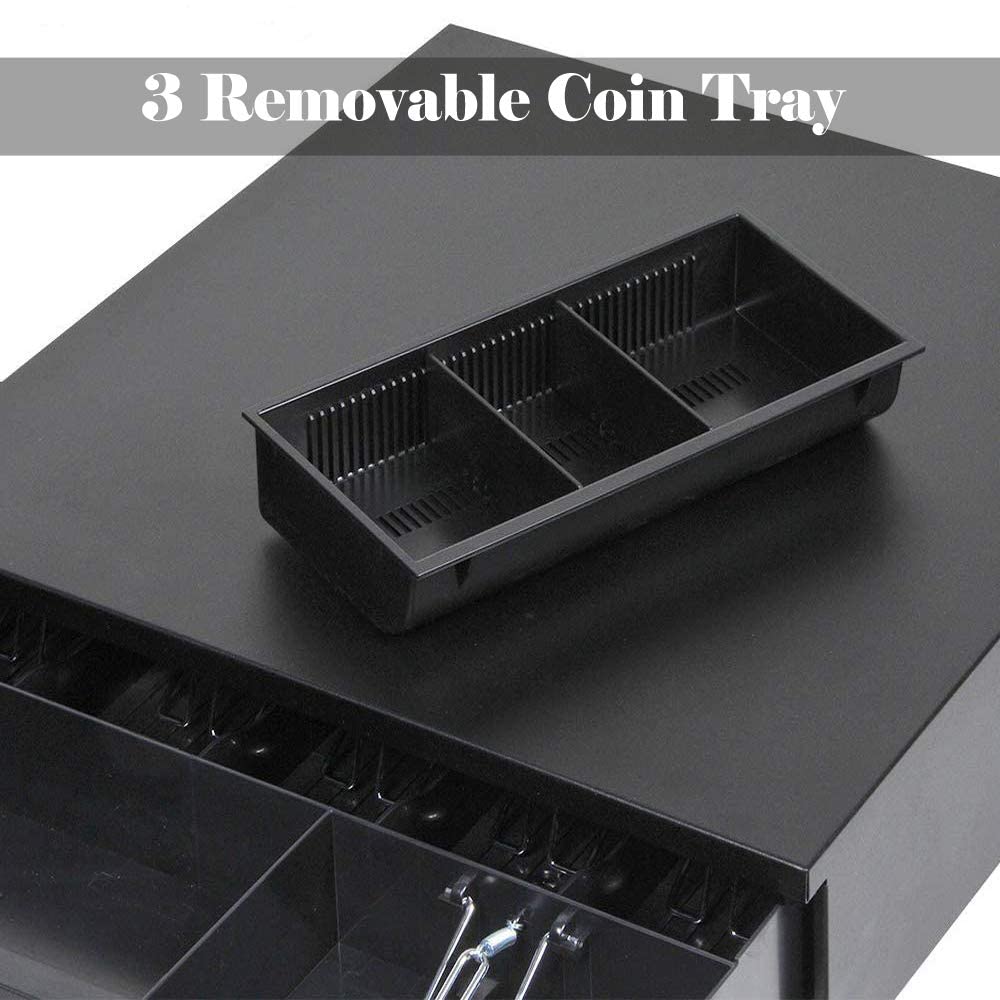 Sagrach Cash Register Drawer for Point of Sale (POS) System with 5 Bill 5 Removable Coin Cash Tray | Metal Cash Box With RJ11 Interface Key Lock for Stores, Shops, and Businesses(Black) 1
