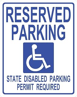 Hillman 842188 Reserved Parking State Disabled Parking Permit Required Sign, White and Blue Heavy Duty Plastic, 15x19 Inches 1-Sign