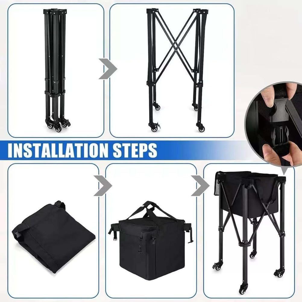 Carrello per palline da tennis, tramoggia pieghevole in alluminio con ruote, design a rotolamento liscio, borsa per il trasporto portatile, perfetto per pratica ed eventi sportivi