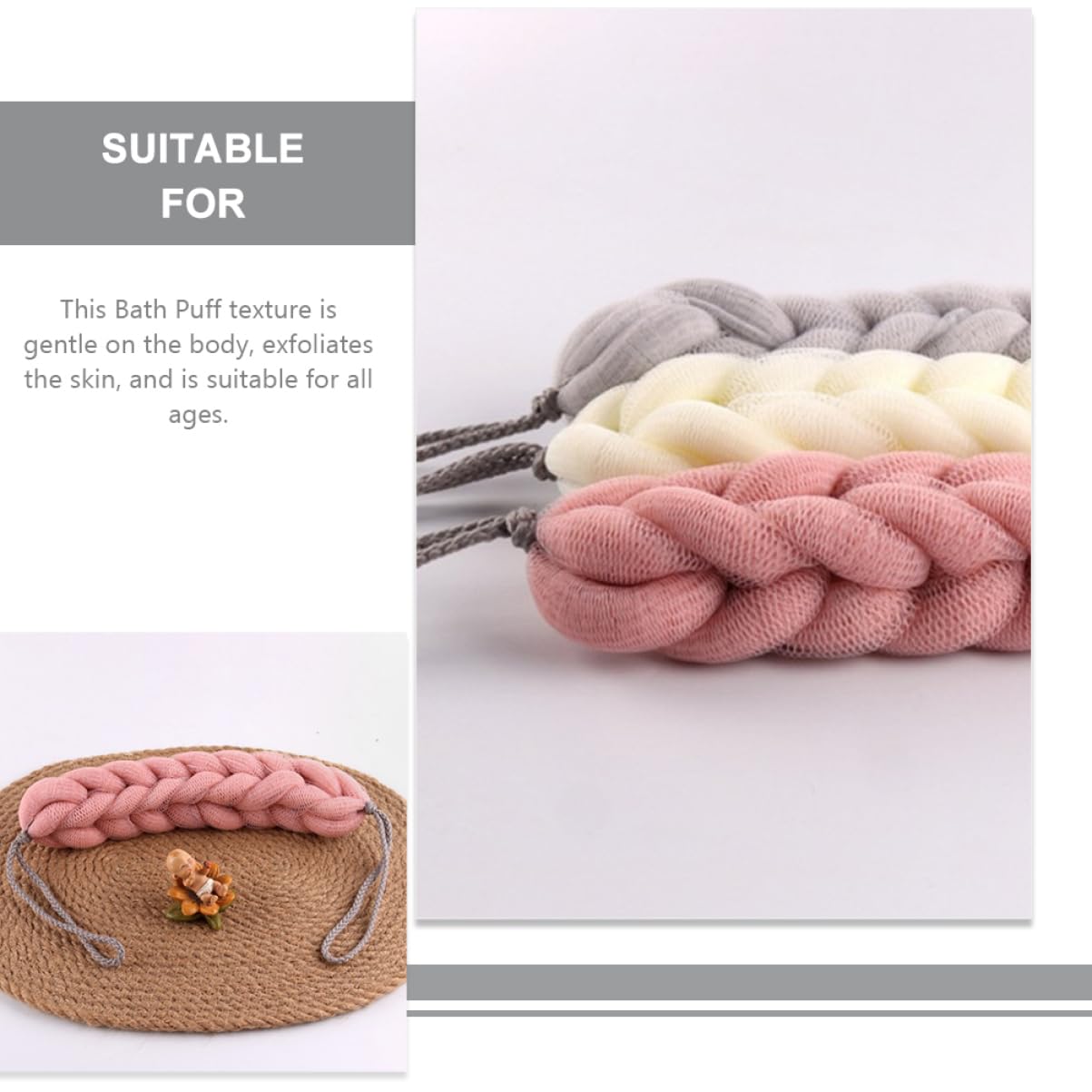 TOVINANNA 4pcs Convenient Body Scrubbers Soft and Exfoliating Shower Loofah for Gentle Cleaning and Lathering for All Ages