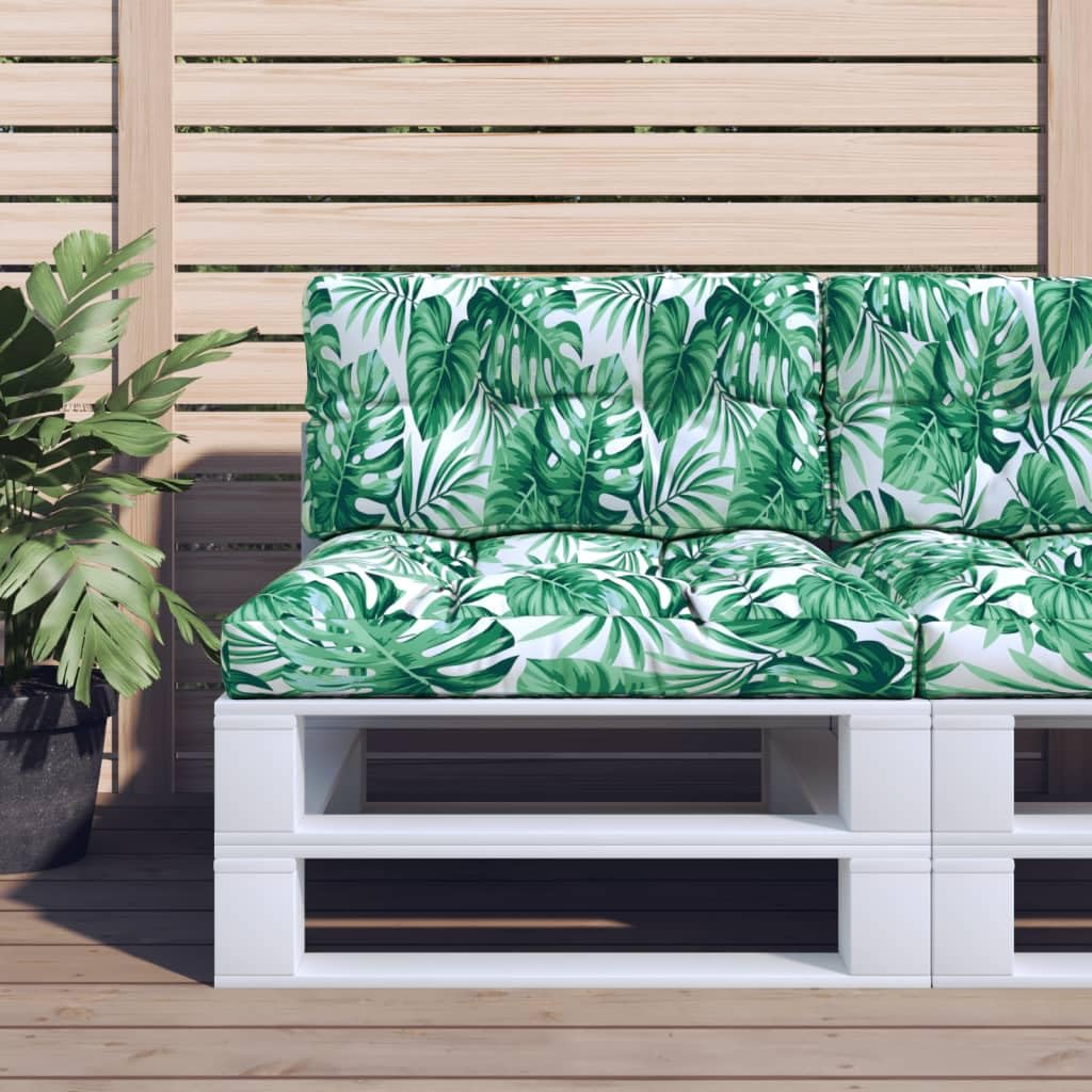Juego de 2 cojines para palé, diseño de hojas, de poliéster, impermeable, 80 x 80 x 12 cm, cojín de respaldo acolchado de 80 x 40 x 12 cm, para jardín, balcón, terraza, salón, oficina