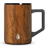 Elemental Insulated Coffee Mug - Triple-Wall Stainless Steel Summit Travel Cup for Hot and Cold Drinks - Thermal Coffee Mug with Lid and Handle for Camping, Office & Travel 16oz - Teakwood