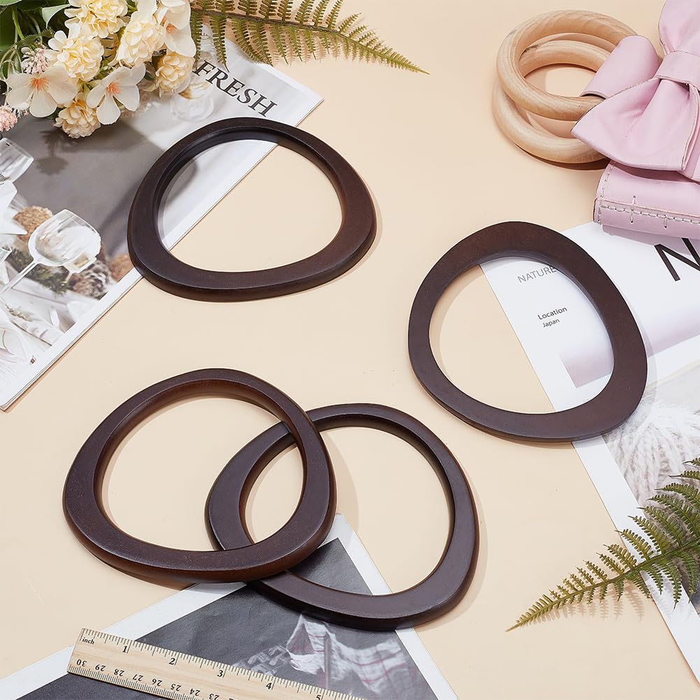 PH PandaHall 4 piezas de asas de bolso de madera, asas de pajita para bolso de playa, mango de bolso en forma de D, reemplazo de asa de bolso de mano, asas de bolso marrón para bolso de macramé, bolso