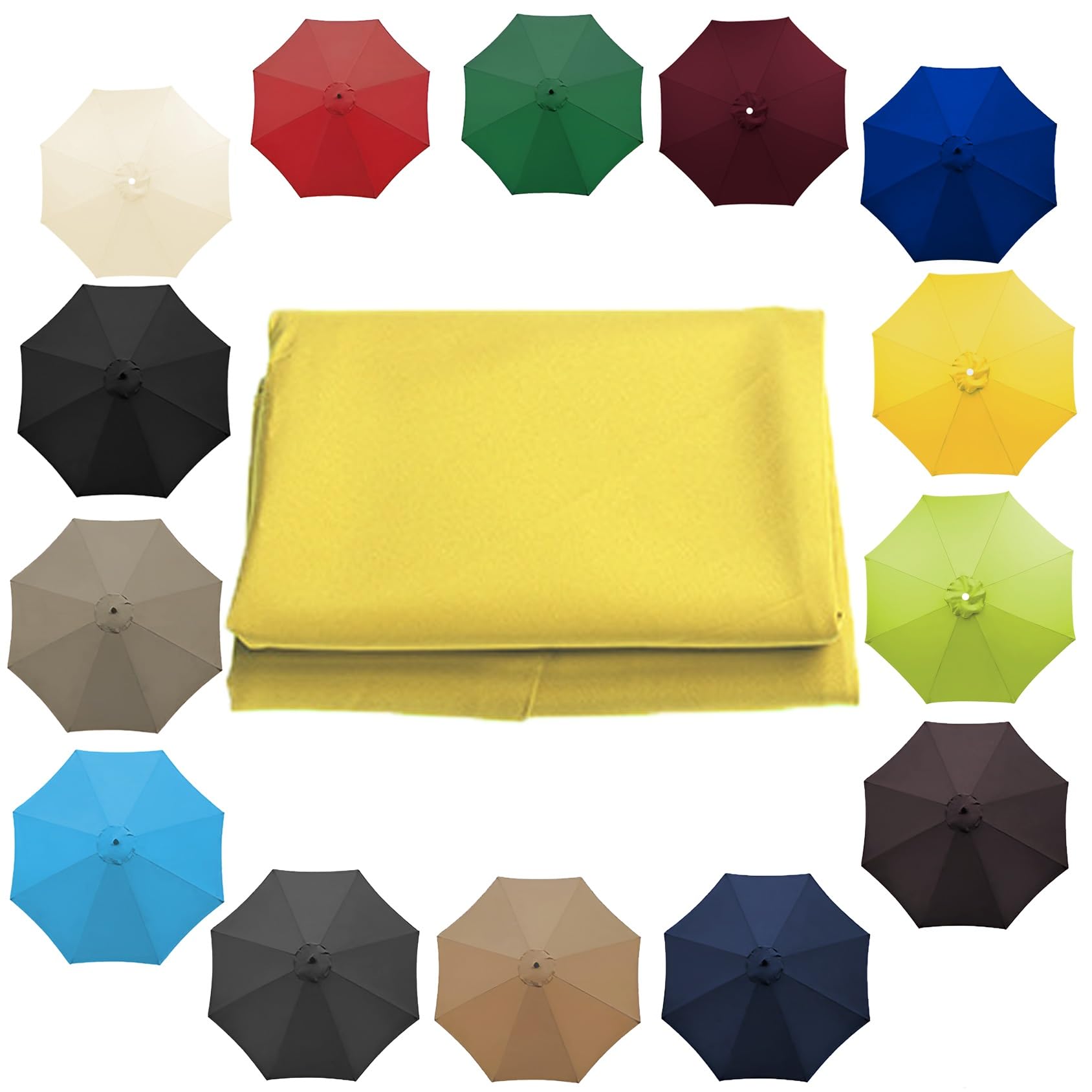 Parasol Umbrella Replacement Cover - 6.5'/8.8'/9.8' (200cm/2.7m/300cm) - Replacement Parasol Canopy 6 Ribs/8 Ribs Sun Umbrella Replacement Cloth(Color:Yellow,Size:8 ribs-3m(9.8ft)) — image 1
