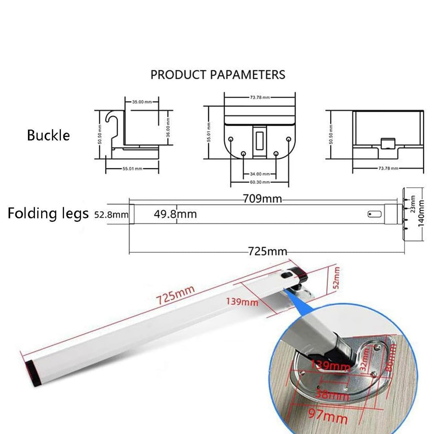 RV-Klapptischbein mit Gleitschiene für Wohnmobile, Wohnwagen, Reisen, Tragbar Verstellbare Tischhalterung aus Verdickter Aluminiumlegierung,(ohne Tabelle), Tischbeine+50cm Dia