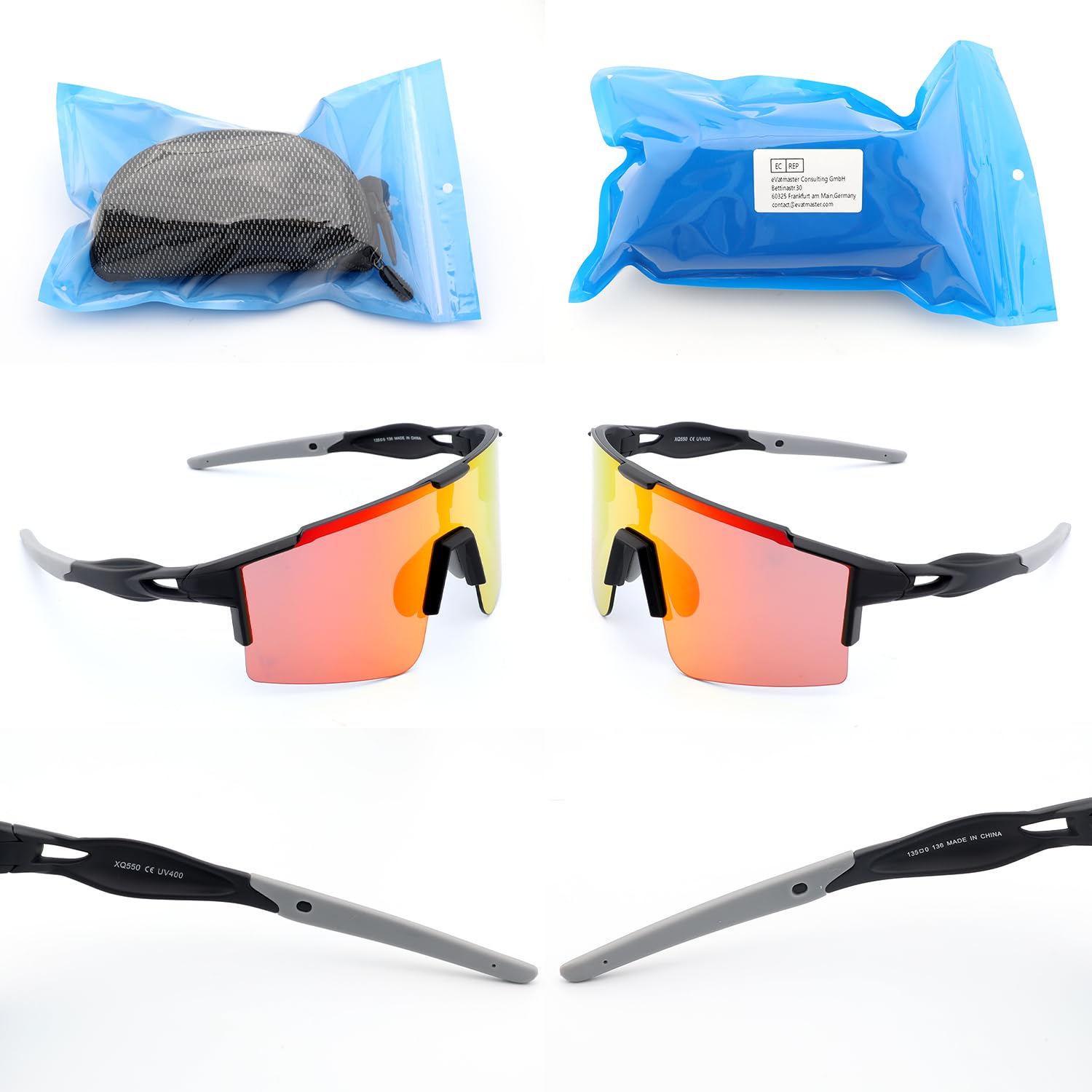DUDUKING Occhiali da Sole Ciclismo Occhiali MTB Sportivi per Uomo e Donna con 1 o 3 Lenti Colorati Anti-UV Antivento Aviatore Specchio per Ciclismo Guida Pesca Running Golf Bici Moto