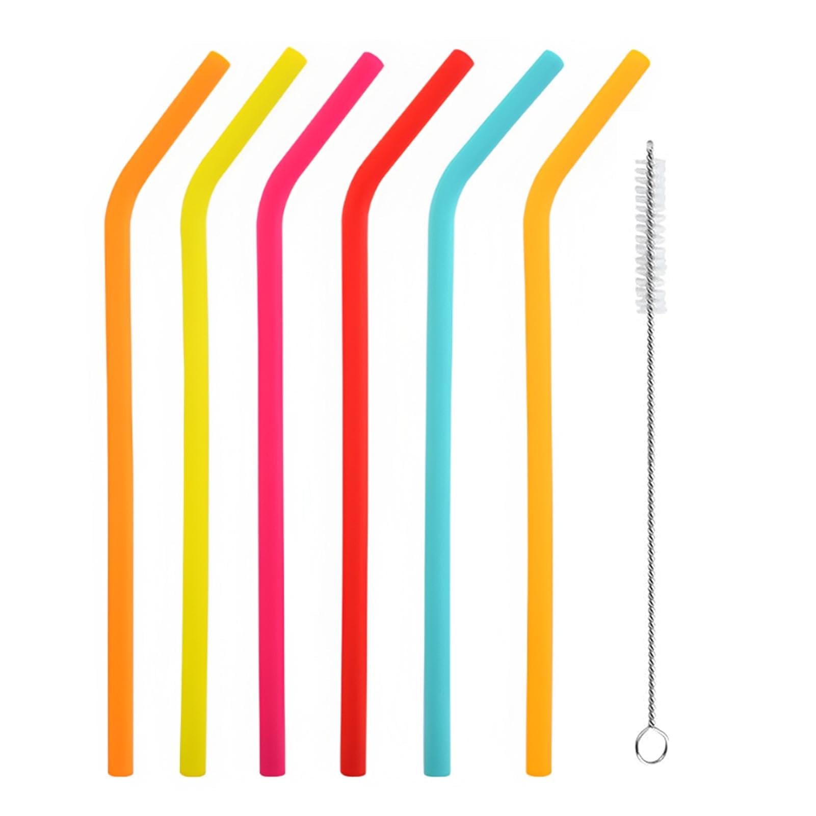 6 Pack Silicone Reusable Straws, Colorful Bend Drinking Straws, Colourful Drinking Straw with Cleaning Brush, Soft Replacement Straw Smoothie S-traws for Cocktail, Juice, Milkshake