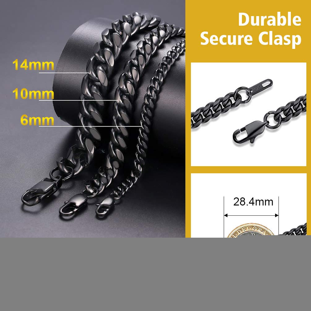 PROSTEEL Collana Uomo a Catena Cubana Barbazzale Grande Robusta, Larga 5 6 10 14 mm, Lunghezze Varie 35-75 cm, Acciaio Inossidabile/Placcato Oro, Argento Oro Nero, Regalo Ottimo (con Confezione)