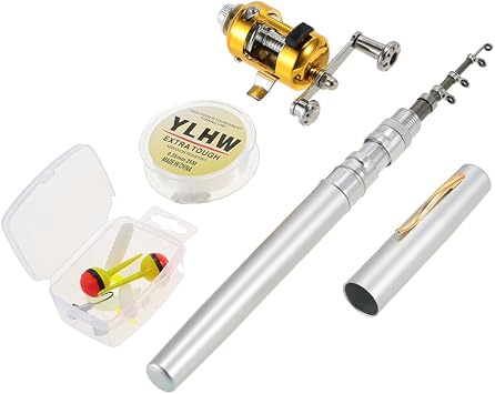 Lixada Rod Reel Combo Set Fishing Mini Telescopic Portable Pocket Pen Fishing Rod Pole + Reel Aluminum Alloy Fishing Line Soft Lure Bait Jig Hook