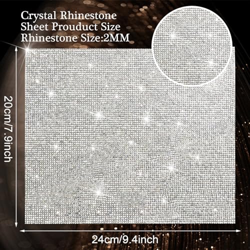 FULZTEY Bling Self Adhesive Rhinestones Mineral Silver Glitter Diamond Stickers Crystal Adhesive Gems Stickers for DIY Home Car Gifts Clothes Decorations 9.4 x 7.9 Inch