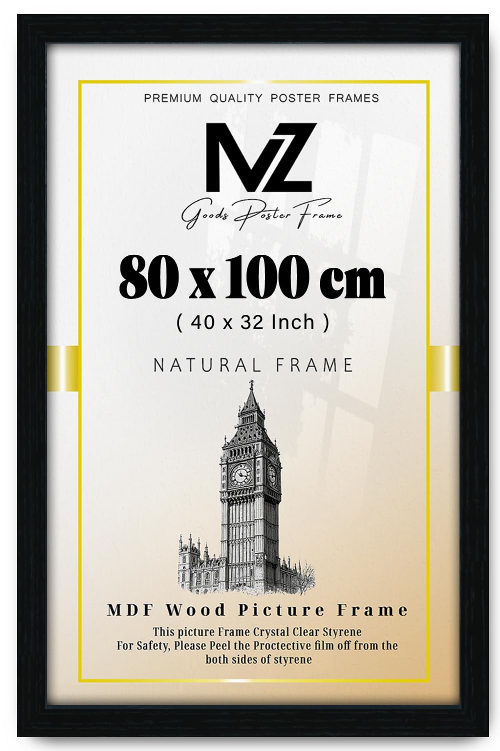 MZ GOODS | MDF Wood Poster Frame (80 x 100 CM) 40X32 Inch for Wall Décor, Art & Home Interiors, MDF Build with Portrait & Landscape Hanging Hooks [ Black ]