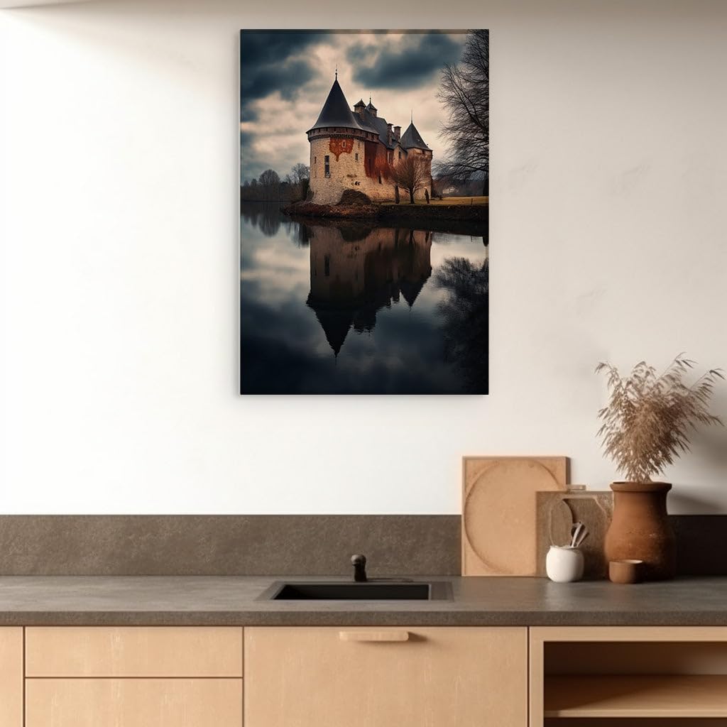 Canvas for Living room. Enchanted Reflections of an Ageless Castle Amidst the Tranquil Waters, 27 x 18 inch Canvas Wall Art - Contemporary Masterpieces - Modern Home Decor - 69x46 cm (27x18 inch)