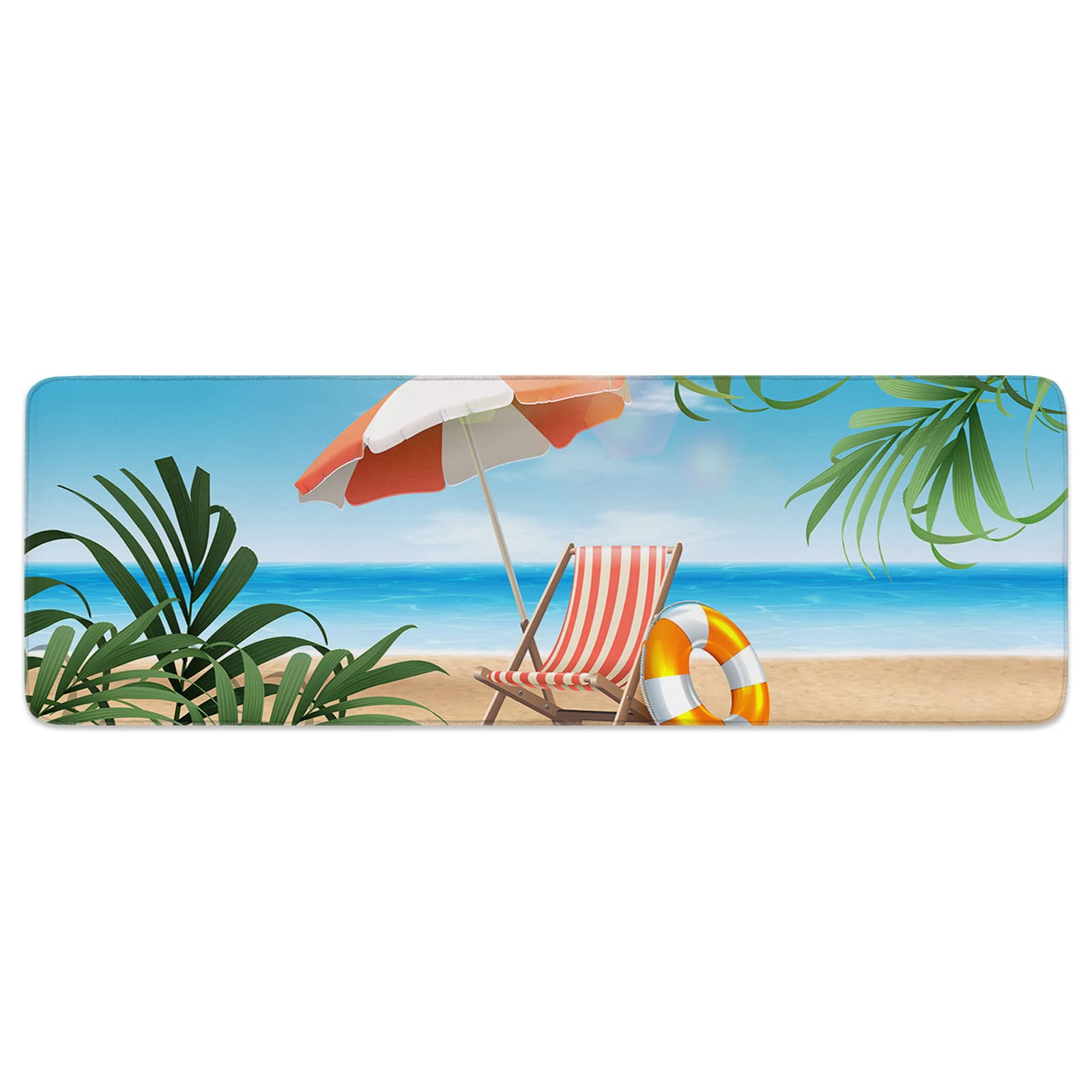 Door Mat Summer Beach Deck Chairs Palm Trees Picnic Non-Slip Entryway Rug Indoor Doormats Washable Inside Floor Mat for Kitchen Bathroom Living Room,23.6x70.9in