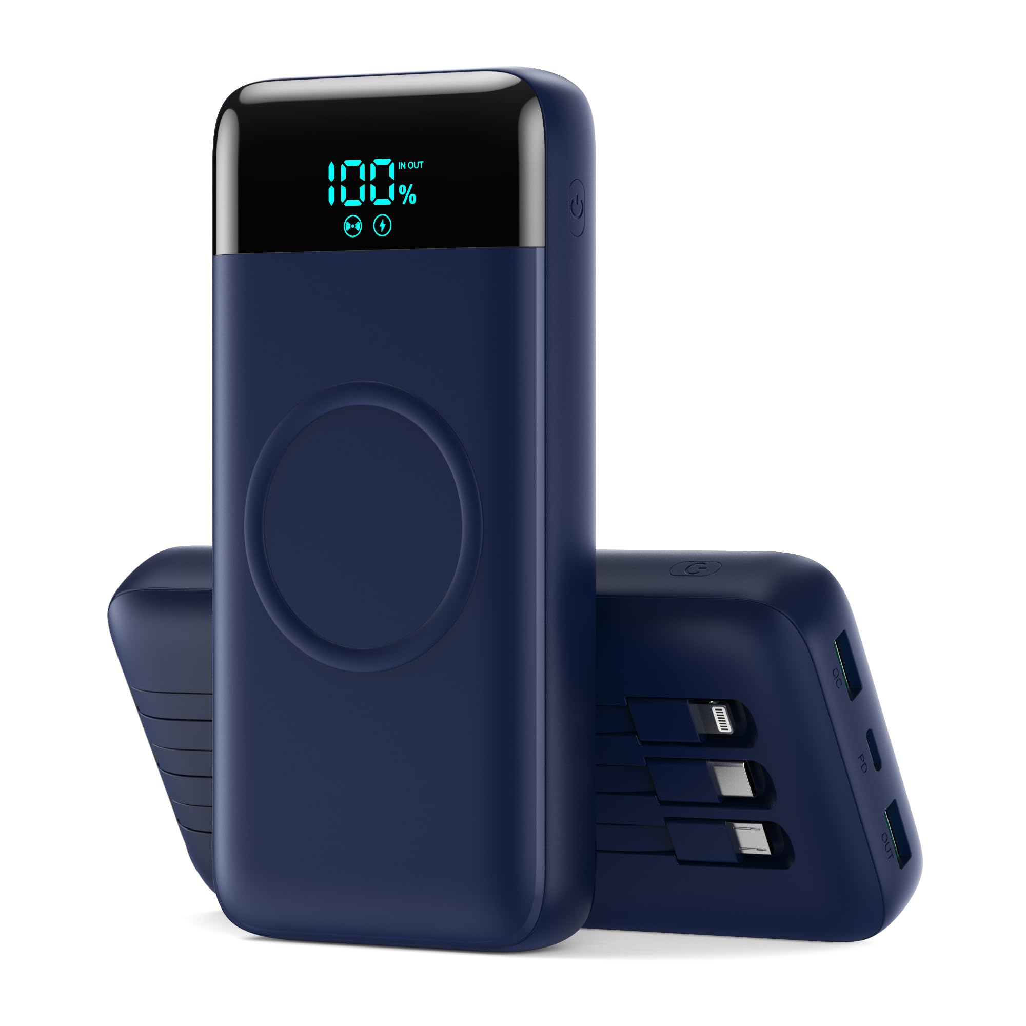 Ekrist Power Bank Wireless 26800mAh con 3 Cavi, 7 in 1 Caricatore Portatile Wireless Ricarica Rapida 25W PD3.0+QC4.0, Display LCD Batterie Esterna 6 Uscite Compatibile con iPhone Huawei Samsung ecc.