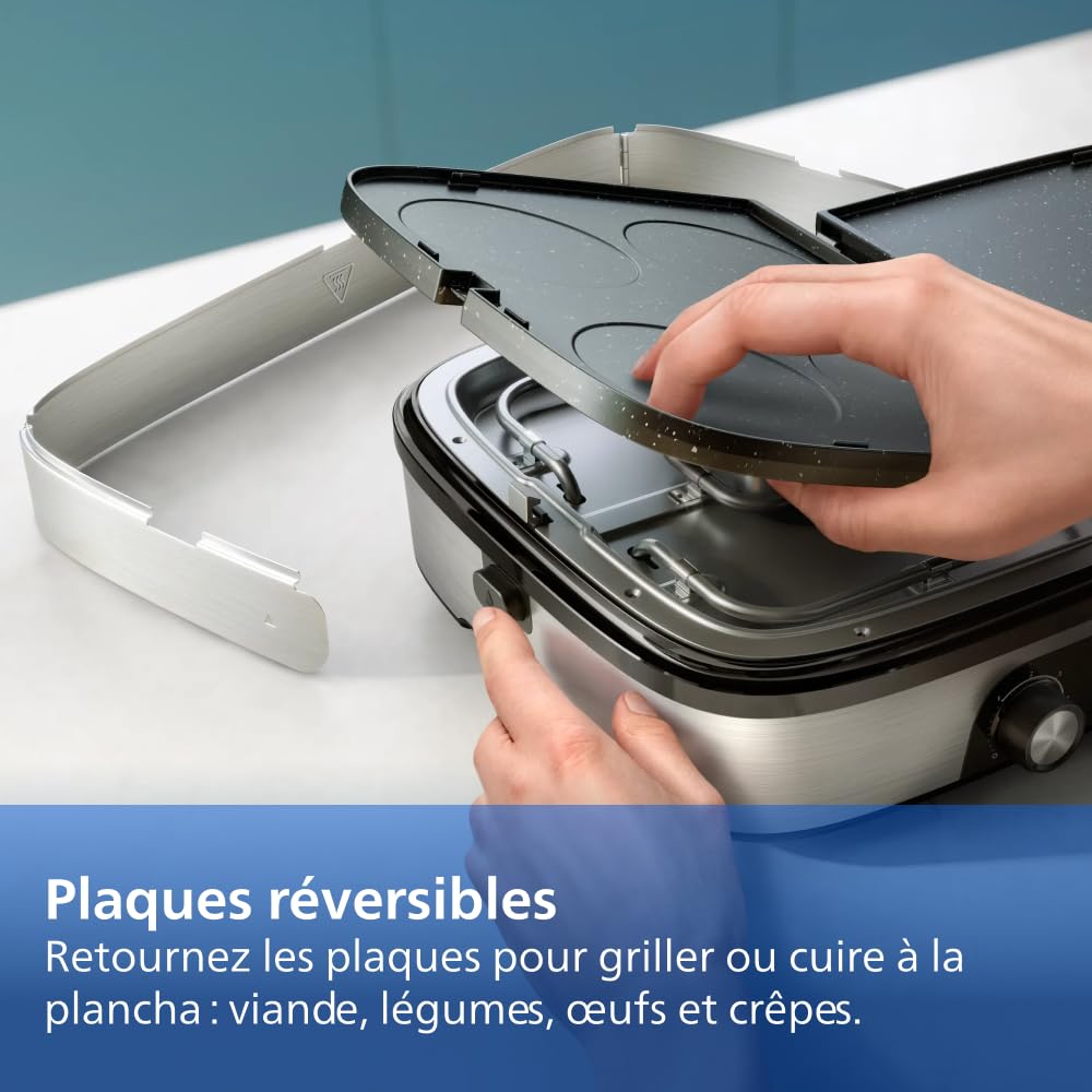 Philips Grill Électrique & Plancha 5000, Température réglable, 2400W, Métal