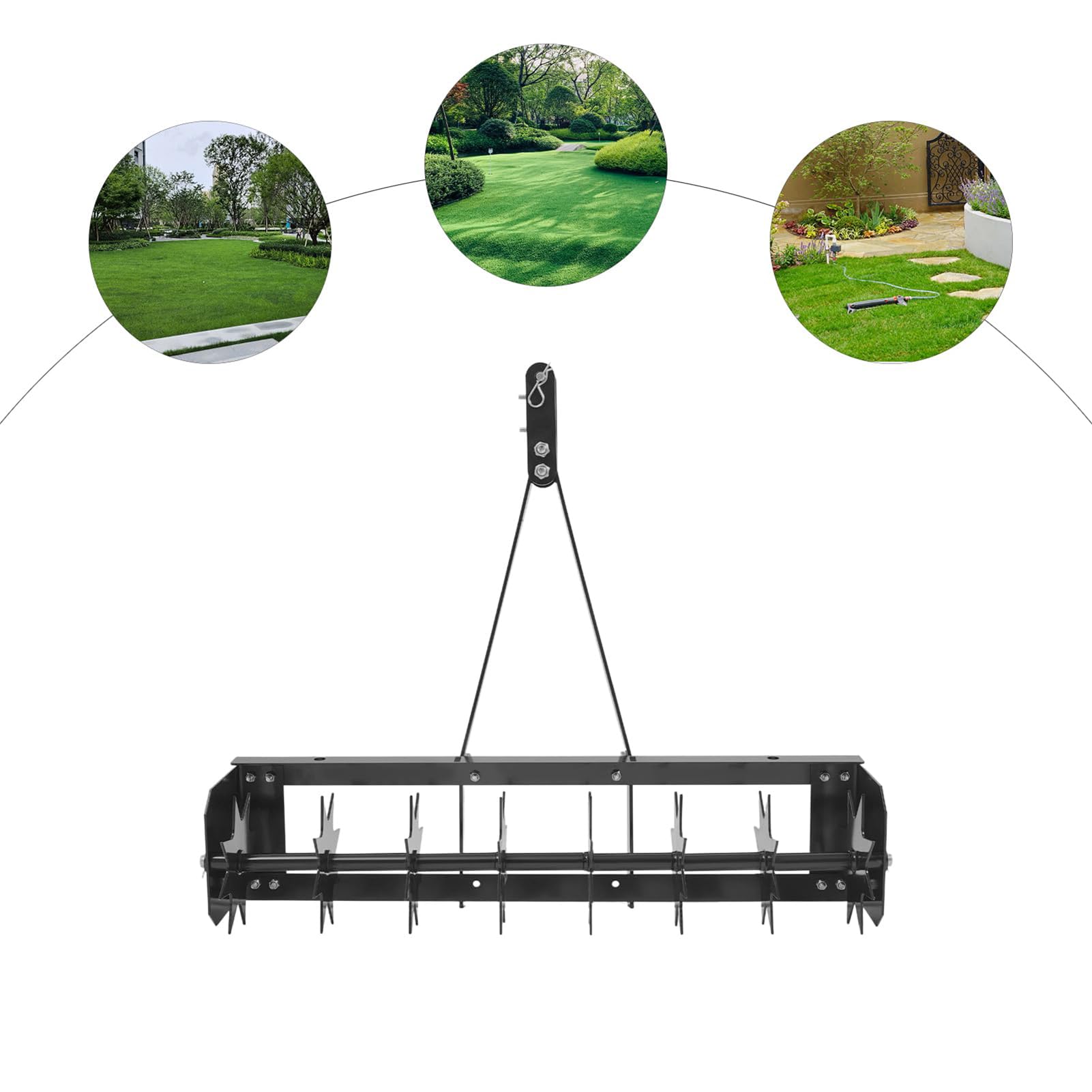 Aireador CéSped Manual 81 CM, Tractor con PúAs PenetracióN Profunda, Aireador PúAs Remolcable, con PúAs Acero Galvanizado Y Barra Remolque Ancha, para Jardines, CéSpedes Y Granjas