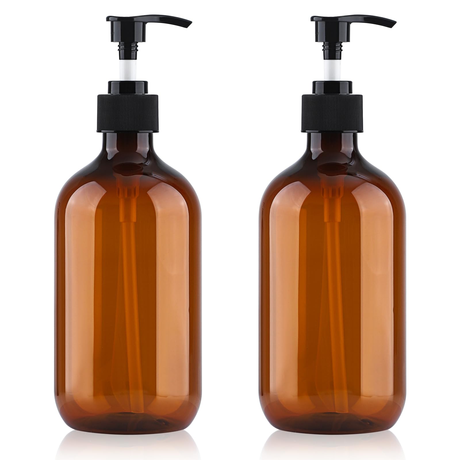 Soap Dispenser with Pump, 2 Pack Empty Refillable Pump Bottle Dispensers 500ml Bathroom Liquid Hand Dish Soap Dispenser Bottles Containers Plastic Pumps Bottle Dispensers for Bathroom Kitchen (Amber)