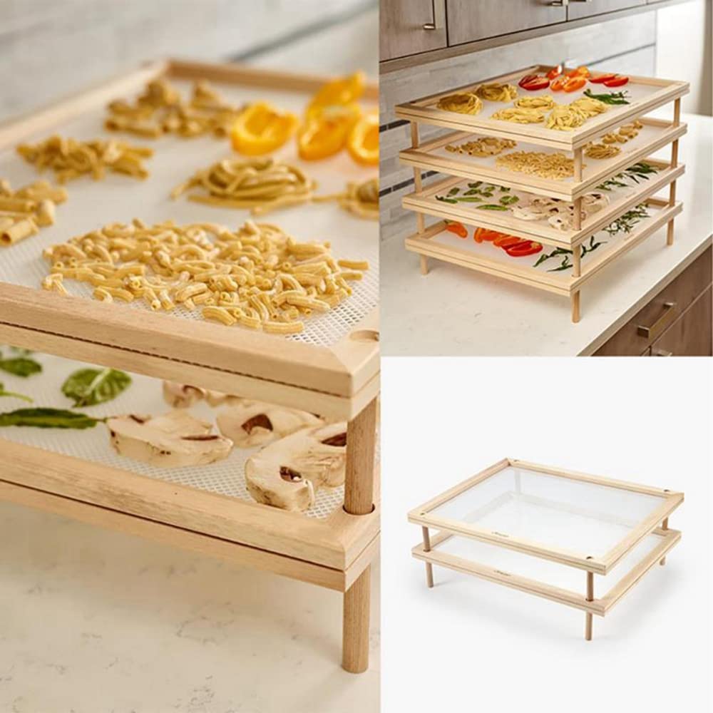 Pasta pieghevole per pasta secca, asciugatrice per pasta fatta in casa, pasta in legno naturale con 4 aste di base singola