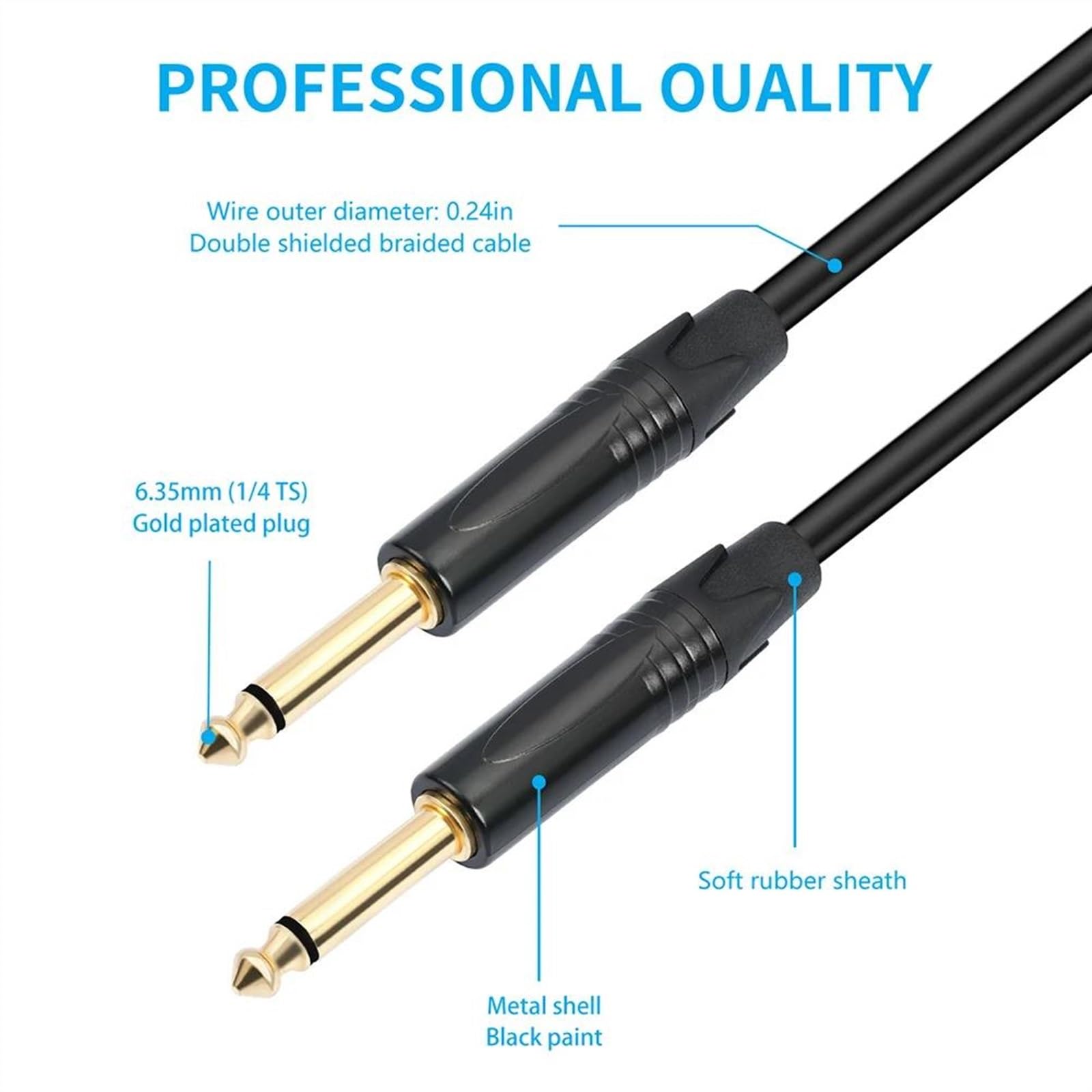 cable de audio de guitarra Cable De Instrumento De Guitarra De 1/4 De Pulgada Trenza De Nailon Conector TS De 1/4 De Pulgada A 1/4 De Pulgada Cable De Mono Conector Mono De 6,35 Mm(10M)