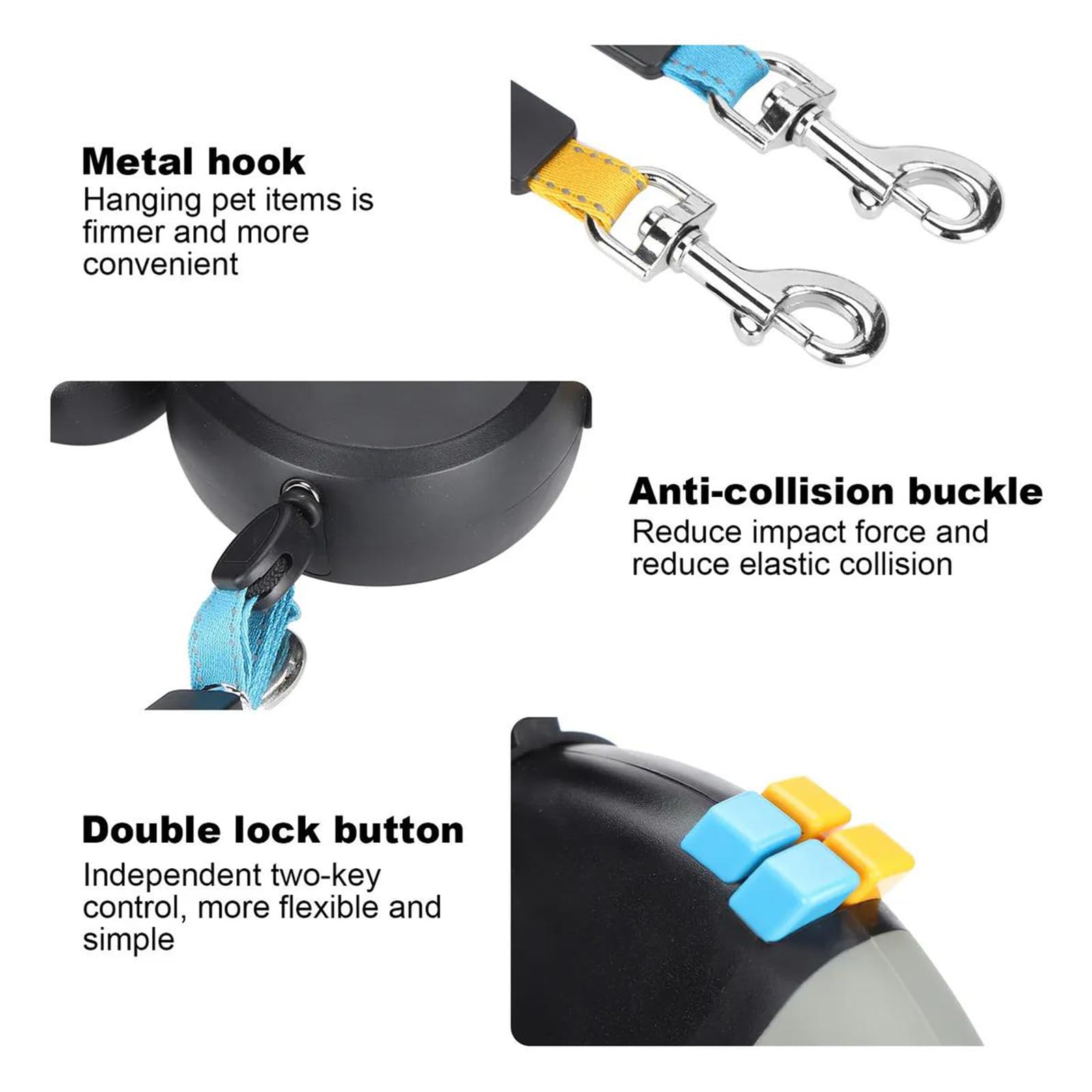 Laisse Rétractable Automatique pour Deux Chiens, Anti-nœuds Grâce à Sa Double Poignée à 360°, Lampe De Poche LED Et Sac, pour Les Promenades De Petits Chiens sur De Longues Distances(Blue)