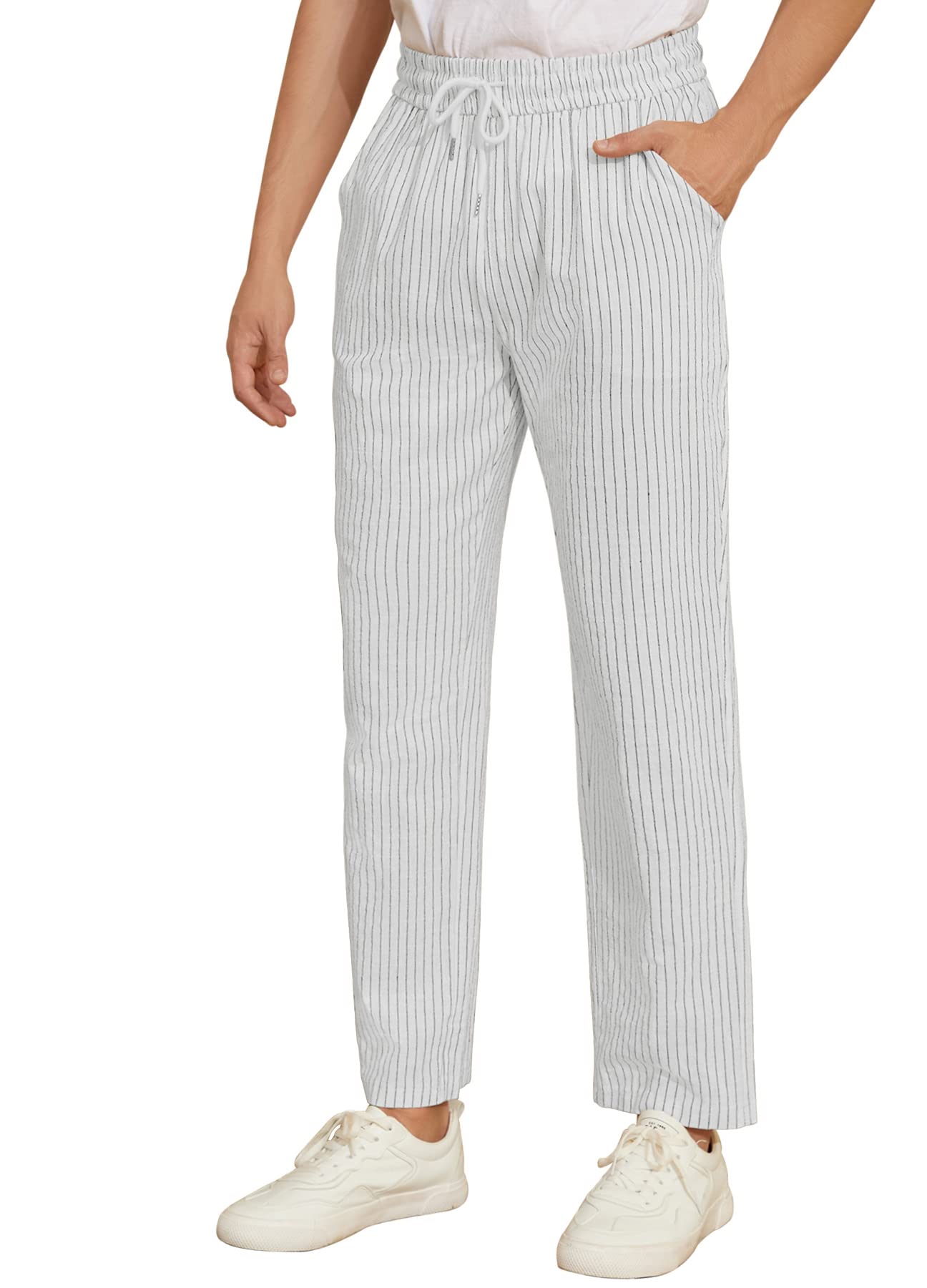 iWooLinen Pants Men Casual 2025 Summer Beach Elastic Drawstring Waist Yoga Pants Travel Baggy Work Pant Pajama