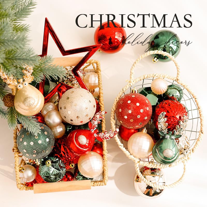 Decorazioni dell'albero di Natale, Set di ornamenti della sfera di Natale,degli ornamenti di Natale Balls Shatterproof Hanging Ornaments Kit (32Set rossi e verdi)