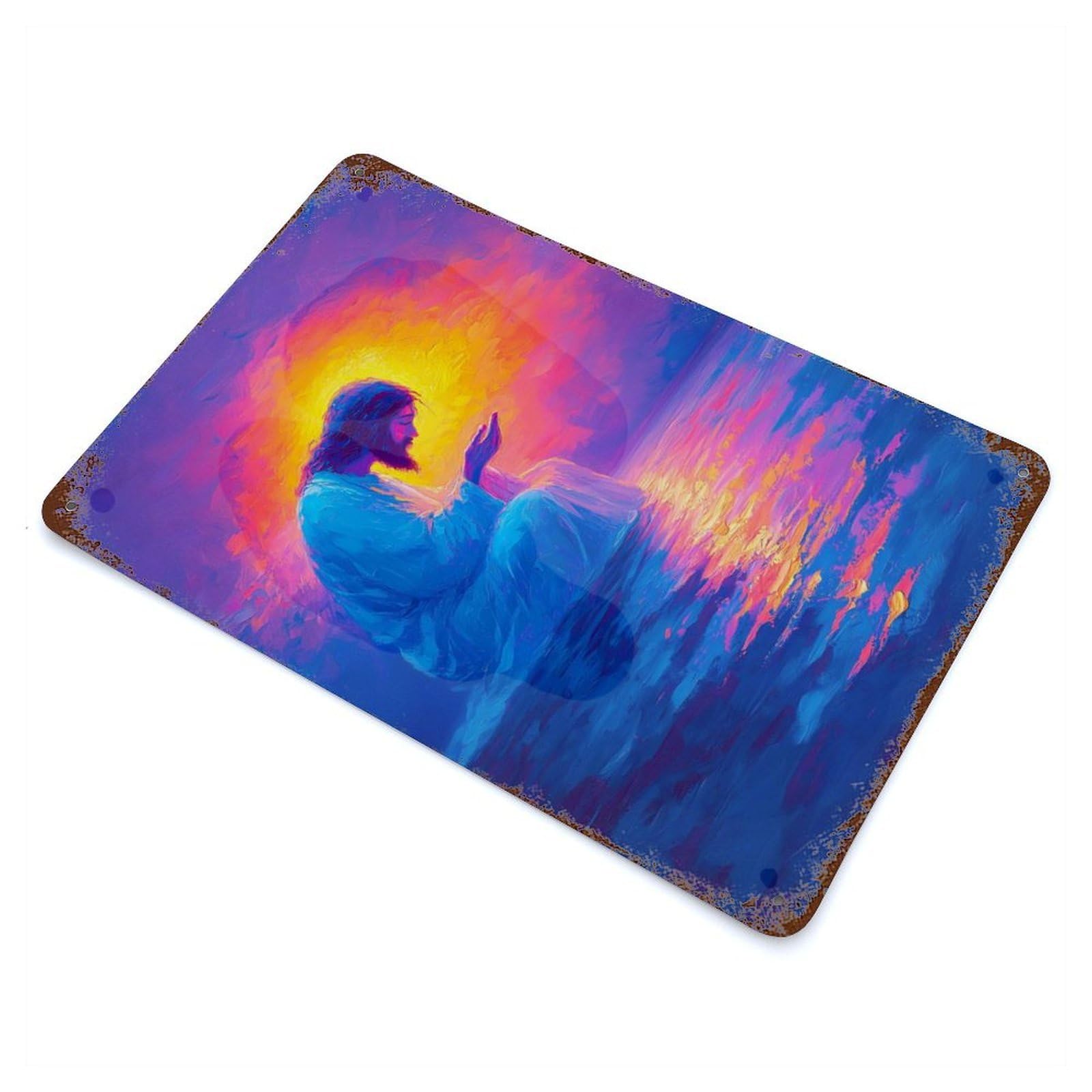 Jesus Praying at Sunset Vintage Rust Metal Sign 11.8"x7.9", for Pub, Kitchen And Man Cave Decor, Rustic Home Decor