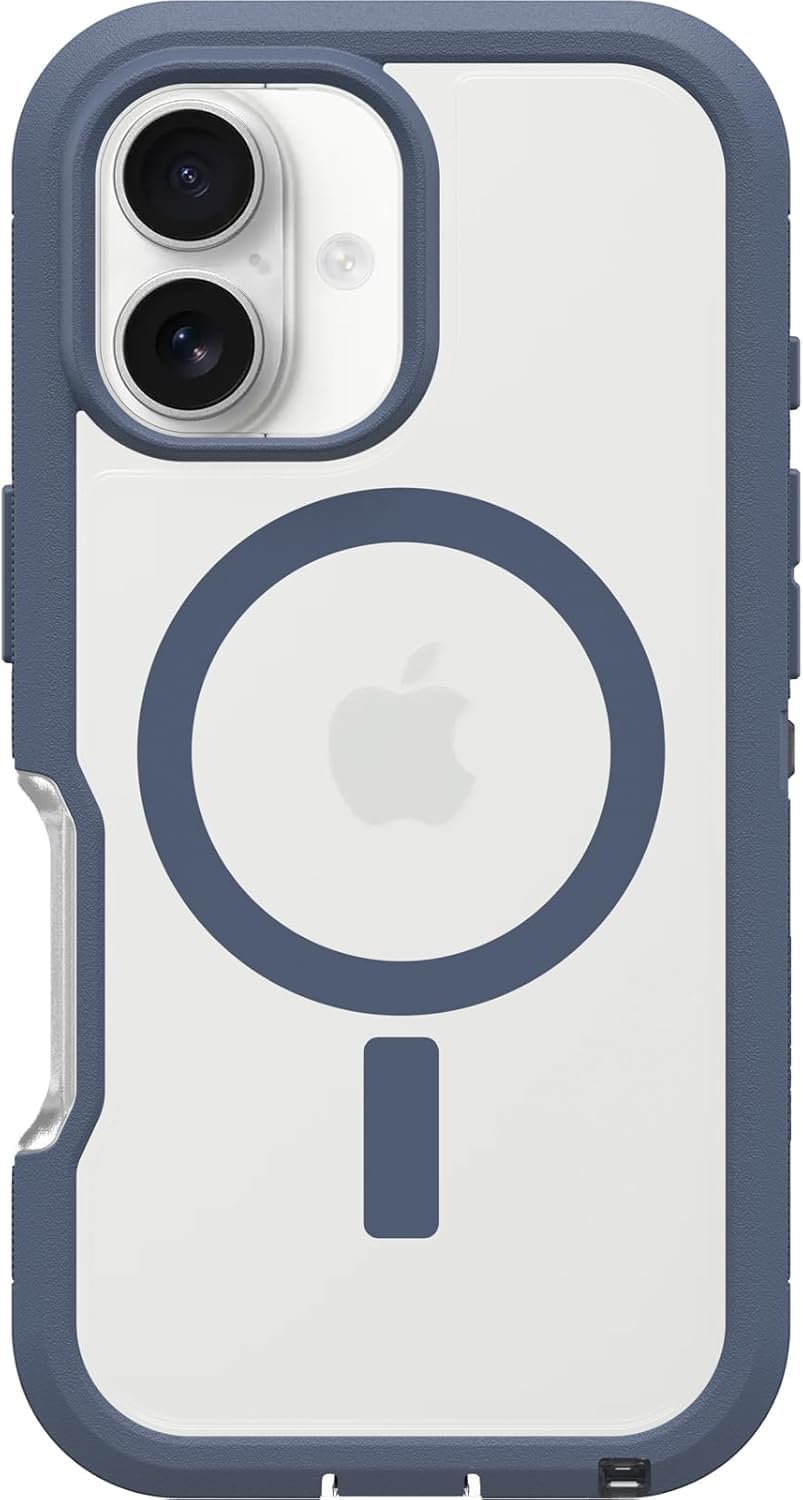 OtterBox Custodia per iPhone 16 Defender Series XT (trasparente e blu) con protezione contro le cadute di grado militare, MagSafe, custodia protettiva antiurto, slim fit con lunetta rialzata
