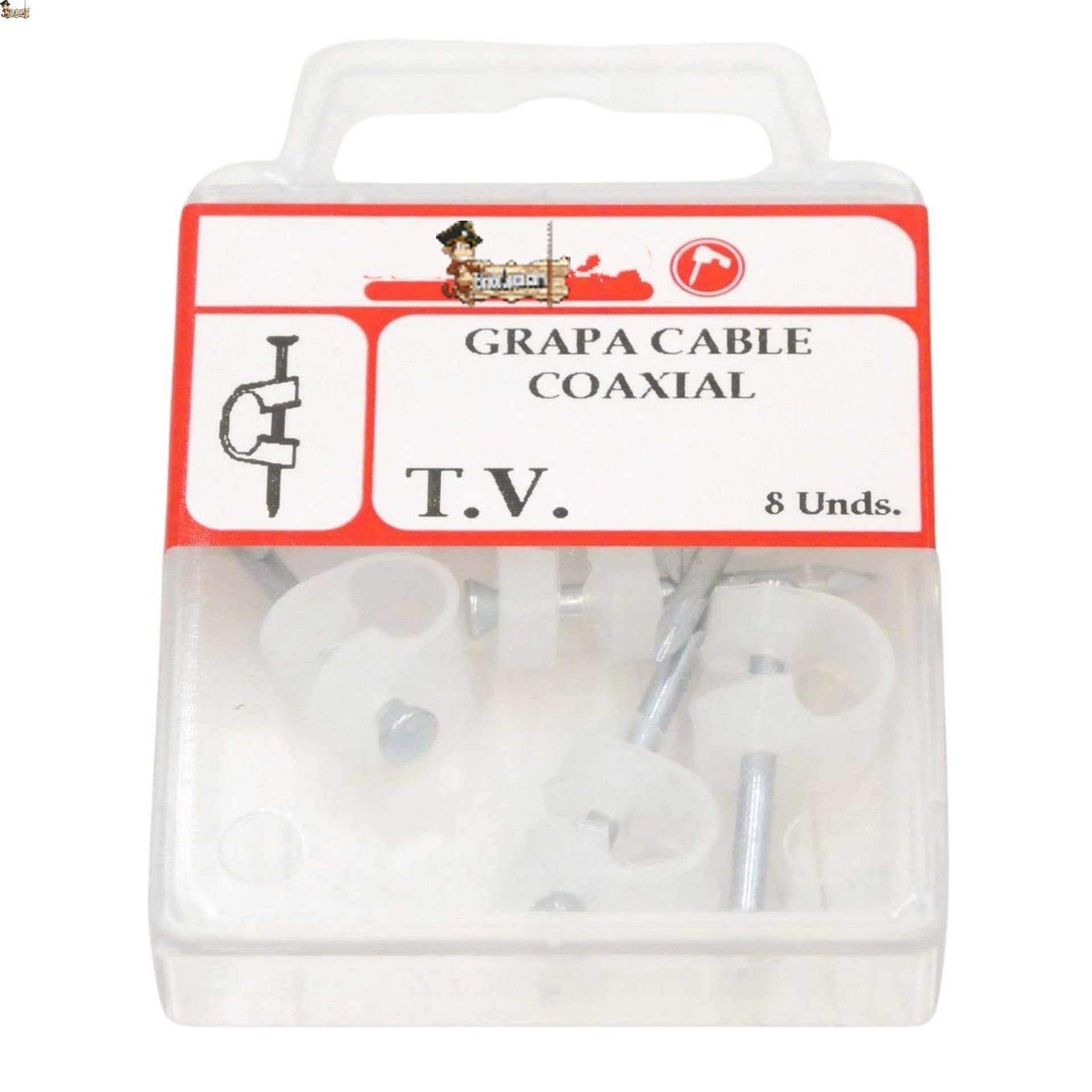 BricoLoco.com Cavo antenna TV connettore con graffette. Bianco 2,50 m. + 8 graffette. RG-59 75 Ohm coassiale in rame con graffetta chiusa a televe. Spina di ingresso maschio e uscita femmina (3 Packs)