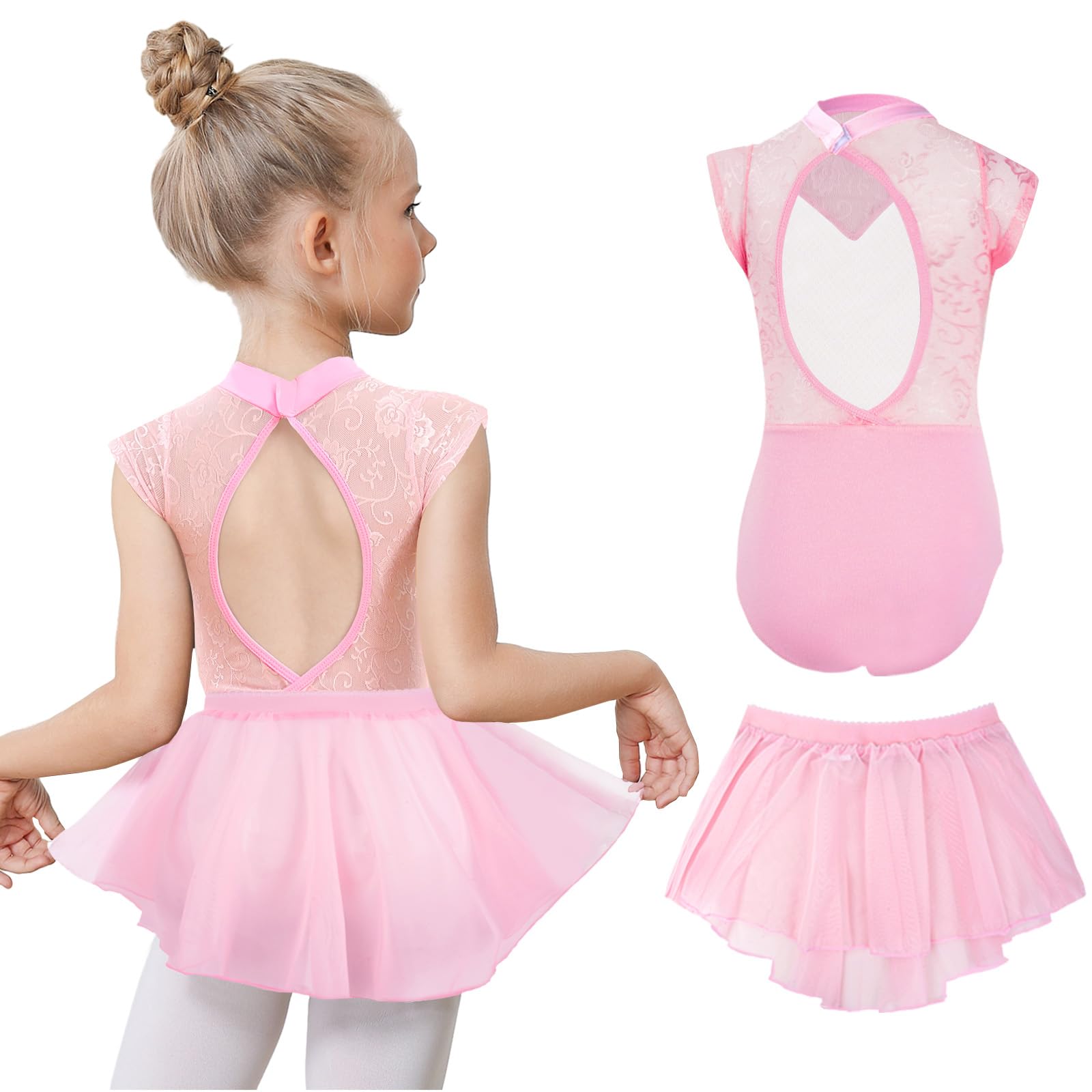 Gogokids Girls Ballet Leotards, Toddler Hollow Back Dance Dress with Removable Skirt Combo