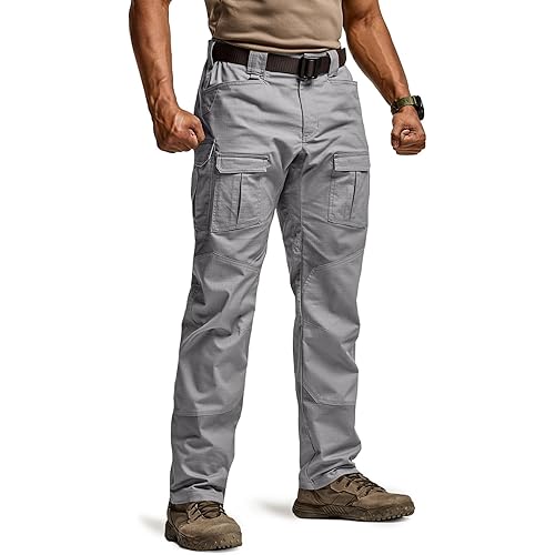 CQR Men's Flex Ripstop Tactical Pants, Water Resistant Stretch Cargo Pants, Lightweight EDC Hiking Work Pants