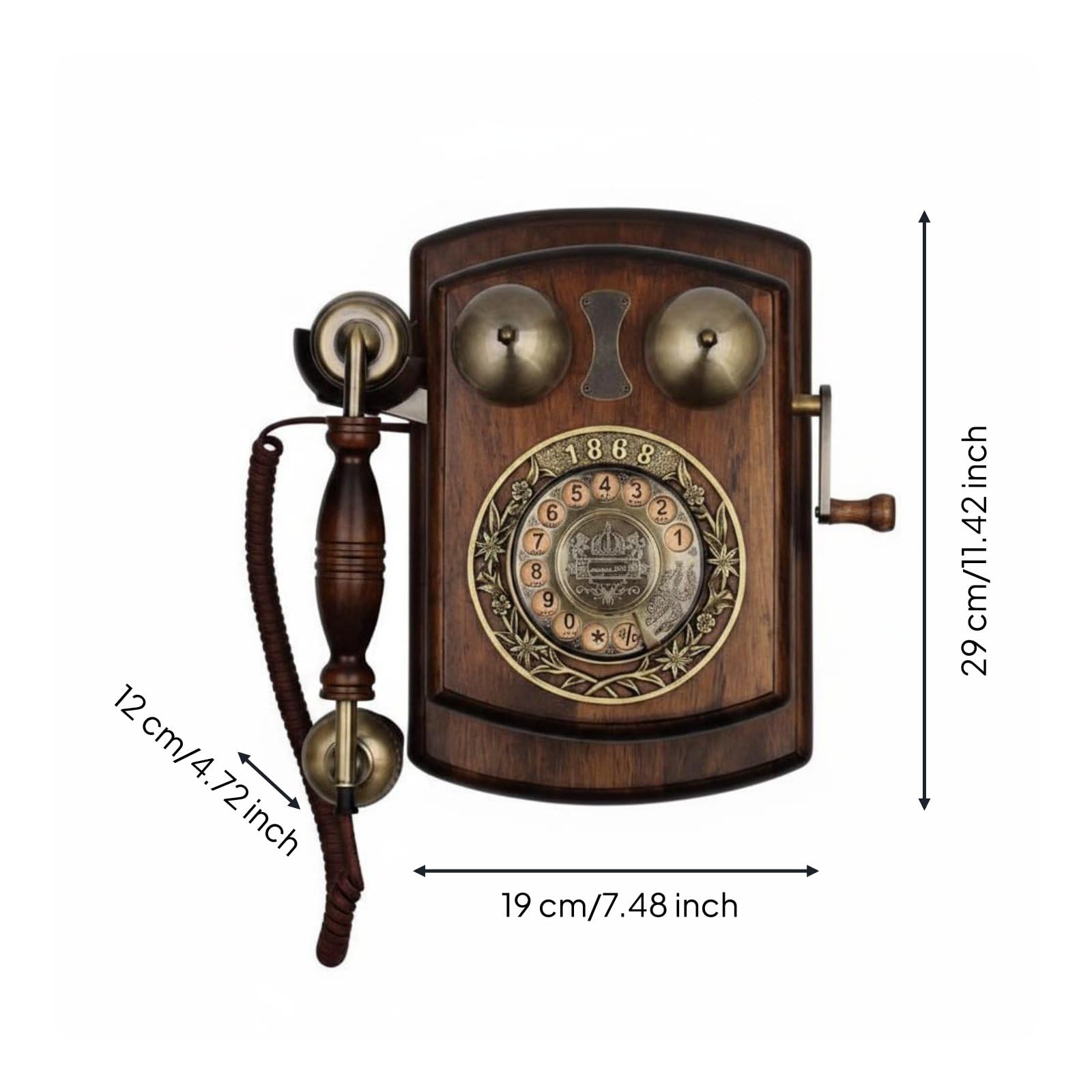 Vintage Teléfono de Pared Teléfono Retro, Teléfono De Pared Retro con Dial Giratorio Pequeño