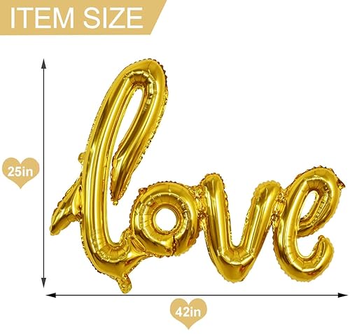 Toniful Large Gold Love Foil Balloons Banner,42 Inch Mylar Foil Letters Balloons Reusable Material For Romantic Valentine's Day Wedding Bridal Shower Anniversary Engagement Party Decorations #TOP1