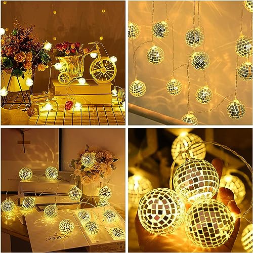 Morofme 10 LED Disco Ball String Lights Silver Hanging Mirror Disco Party Light Mini Disco Balls Ornaments Tree Decoration Light Christmas Lamp for Holiday Wall Window Indoor Outdoor 70s Party - Image 2